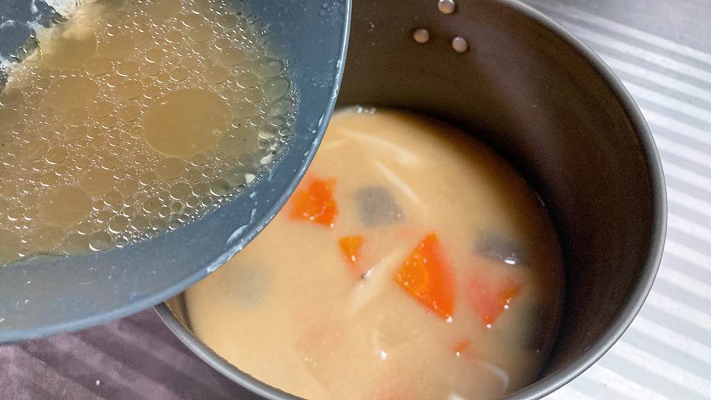 茹で汁を味噌汁に