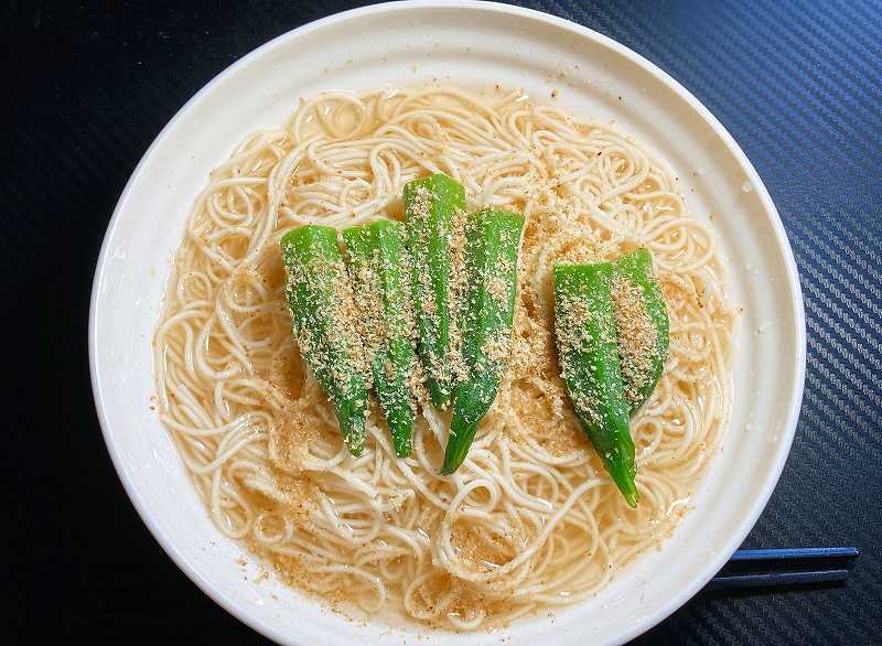 実食1、オクラ入り白だしそうめんアイキャッチ