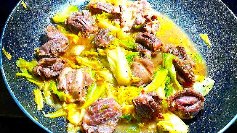 実食２，砂肝とキャベツのオイスターソースアイキャッチ