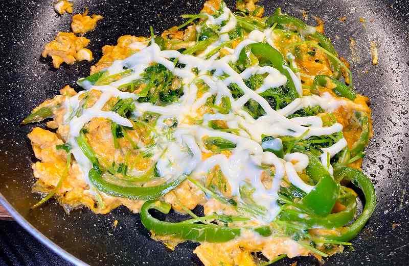 実食２、豆苗とピーマンと卵のオイスターアイキャッチ