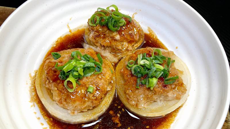 実食2、新玉ねぎの肉詰めアイキャッチ