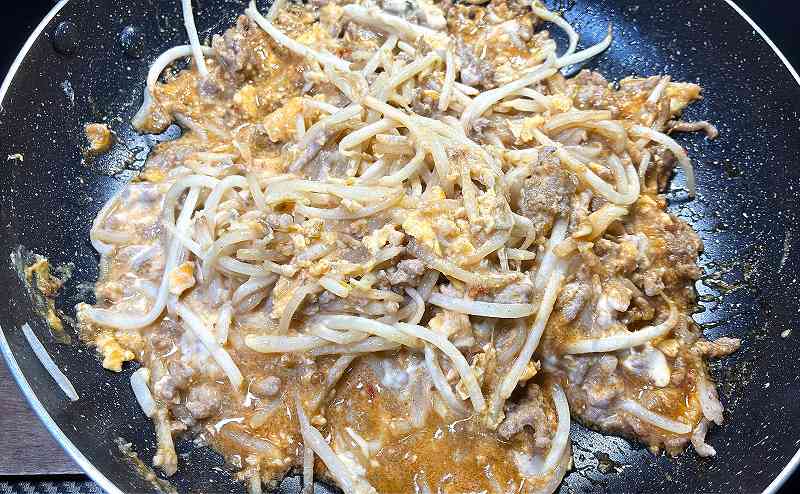 実食2、豚ひき肉ともやしの焼たれ炒めアイキャッチ